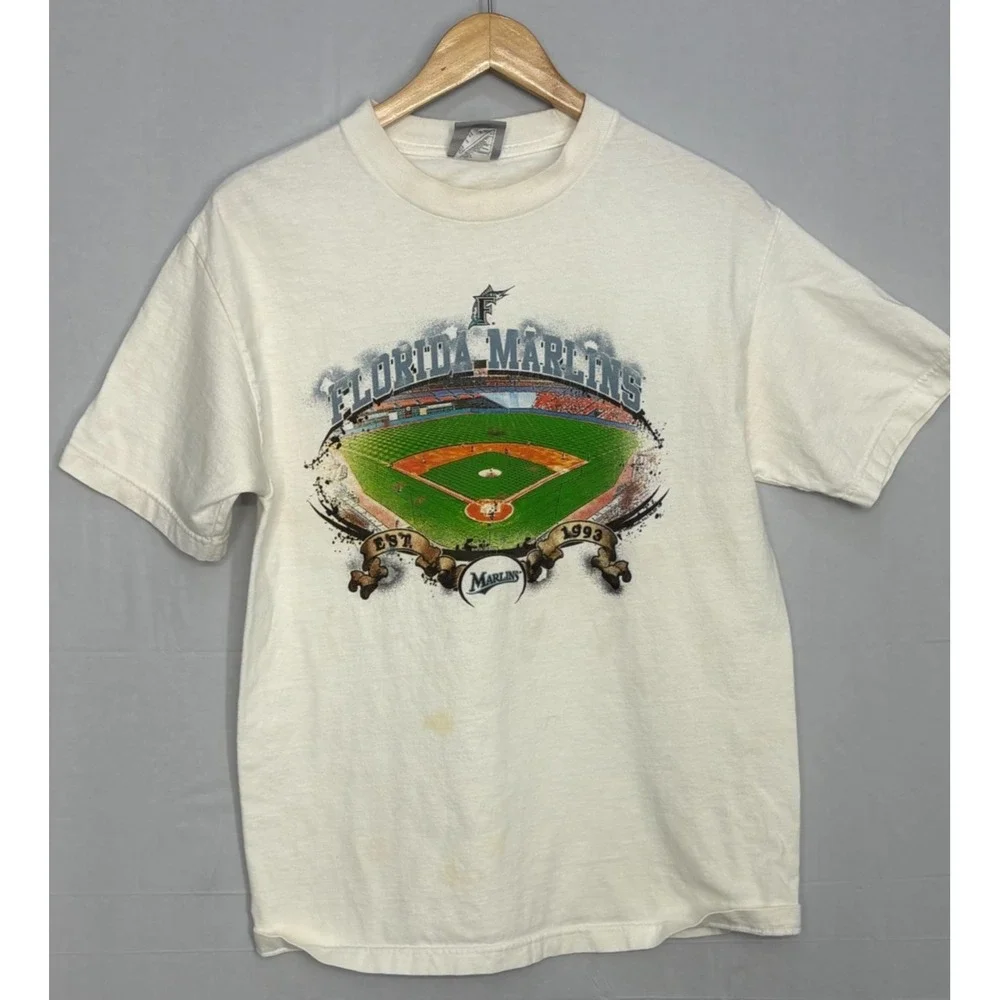 Florida Marlins Genuine Merchandise MLB Shirt‎ Mens White Medium Vintage 90s
